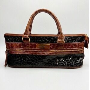 Samantha Brown Black Croc Embossed Insulated Travel Bag Brown Trim Gold Hardware